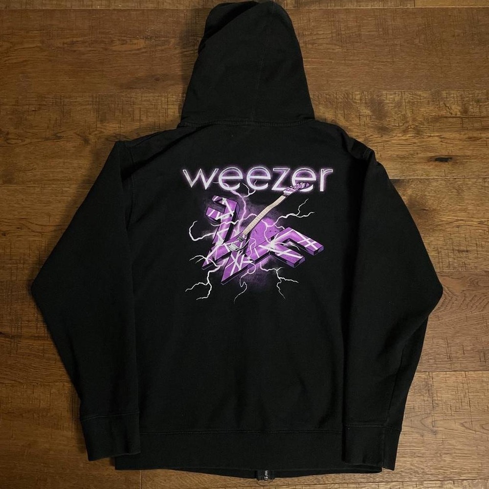 Weezer Zip Up Hoodie Men M Black Rock Tour 2021 Lightning Graphic Sweatshirt
